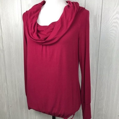 Cache Pullover Top Long Sleeve Cowl Neck Red With Drawstring Bottom Size Medium