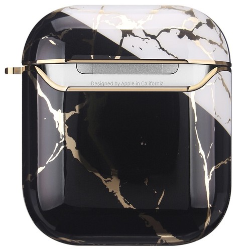 Apple AirPods Marble Gold Case Shockproof Cover Luxury w/ Holder (BLACK/WHITE) - Picture 3 of 13