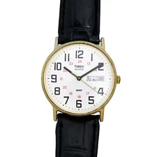 Timex Vintage Gold Tone Case 1990's Men's White Dial Wrist Watch Day Date