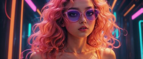 Neon Beautiful Girl Sunglasses Glossy Poster 13x19