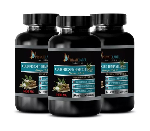 Radiant skin - HEMP SEED OIL - Omega supplements 3 Bottle 180 Capsules