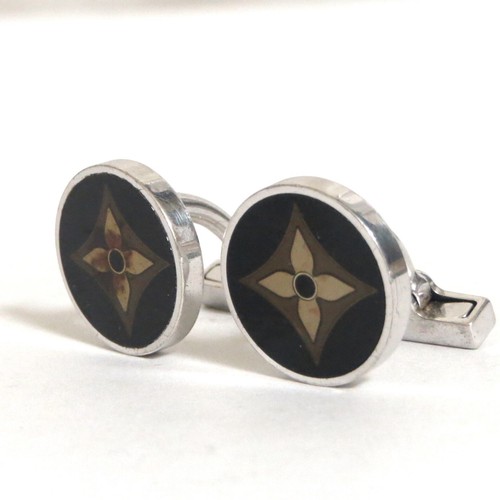 Auth Louis Vuitton Button de Manchette Fleur Cufflinks M64581 Sterling Silver Bl - Picture 2 of 20