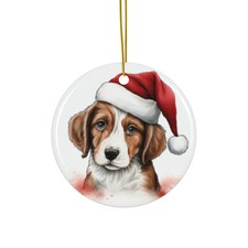 Hanging Ceramic Christmas Tree Ornament - Brittany Puppy Drawing Design