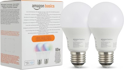 Amazon Basics Smart A60 Multicolor LED Glühbirne, E27 Sockel, 2,4GHz WiFi, 8W