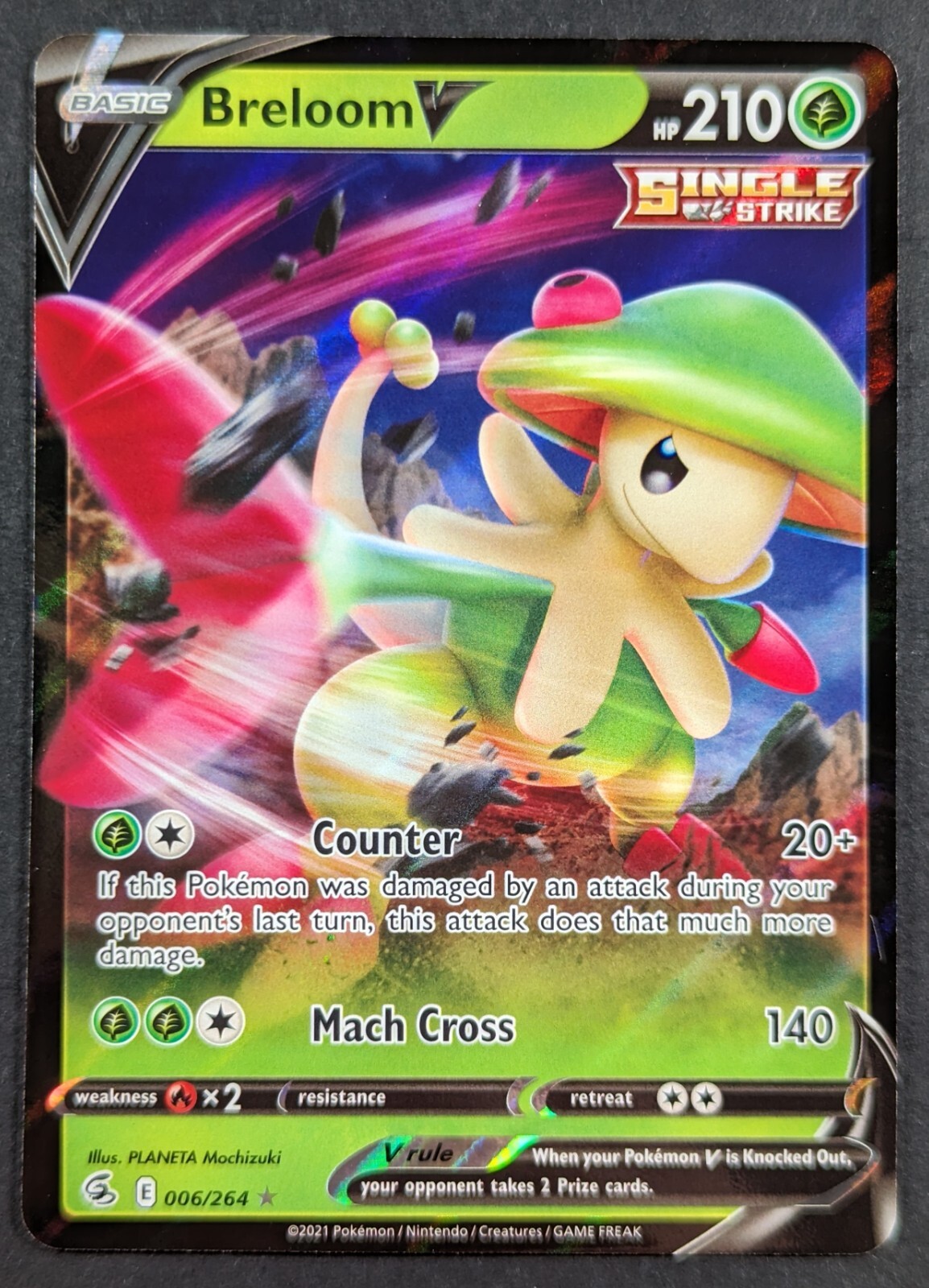 Breloom V 2021 Fusion Strike Full Art Ultra Rare Holo Pokemon Card 006/264 (NM)