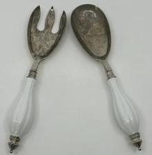 Godinger Art Co Silver Plated 2 Pc Hostess Serving Spoon Fork Porcelain Handle