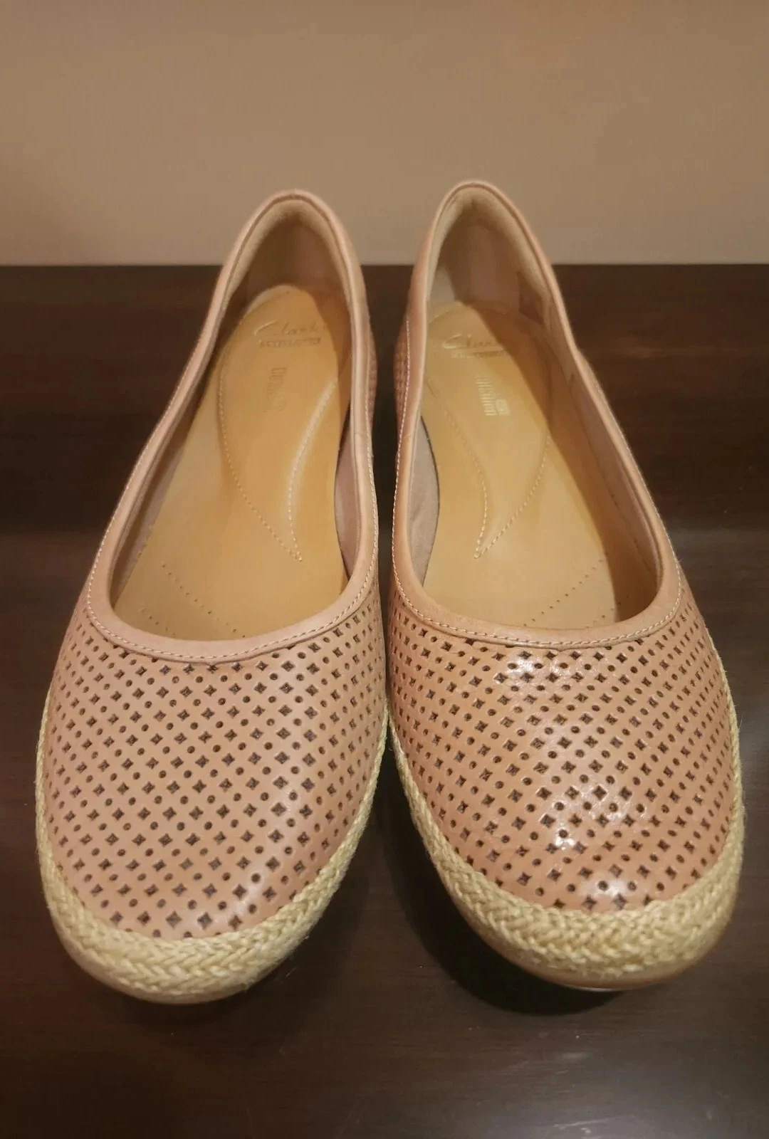 Clarks Collezione cuscini morbidi espadrillas beige marrone chiaro taglia 11 M NUOVO!