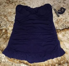 JANTZEN Navy Blue Twist Bandeau Shirred Ruffle Bottom Swim Dress NEW Womens Sz 6
