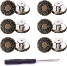 12 Pcs Button for Sewing Metal Jeans 17 mm No-Sew Nailess Removable Metal Button