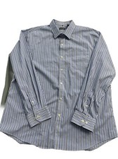 Van Heusen Mens button Front Stripe blue Shirt XL 17-17.5 Traveler Dress shirt