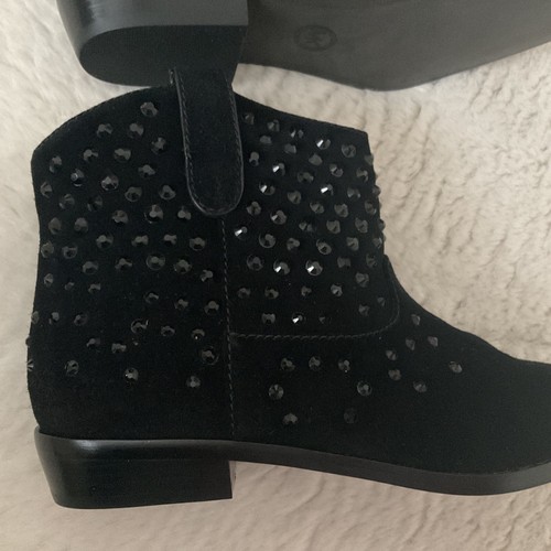 Michael Kors Dani Rhinestone Studded Black Suede Ankle Boots UK4 New - Picture 4 of 10