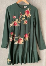 Asos Fairy Floral Tunic Top Dress Long Sleeve Sz 4 Small Green Artsy Embroidered