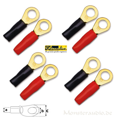 Sinuslive RKS-10 Ringkabelschuhe 10mm² 8 St 24 Karat Kabelschuhe Powerkabel Ring