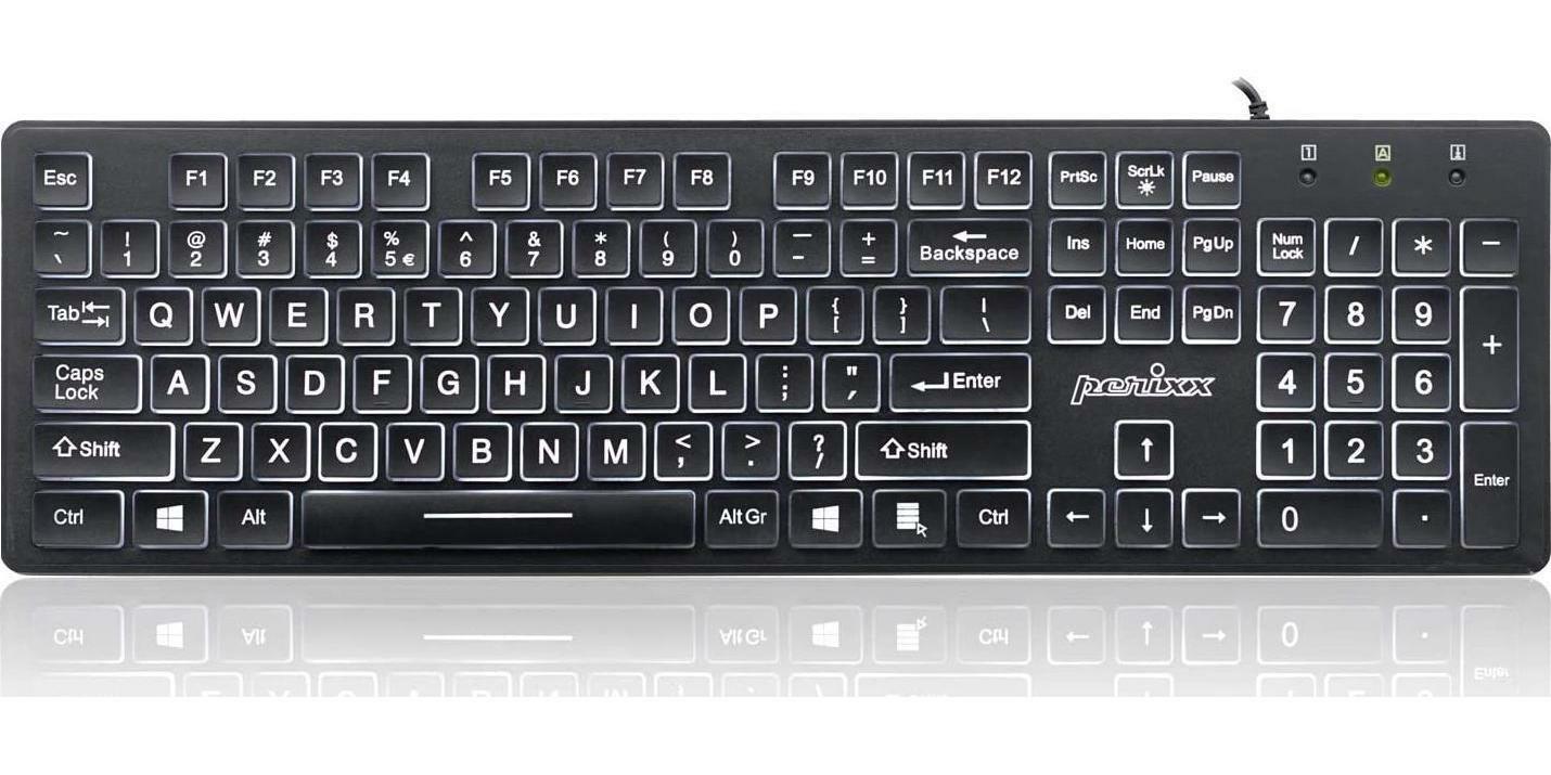 Large Print Computer Keyboard LED Lighted White Backlit Full Size Multimedia Key