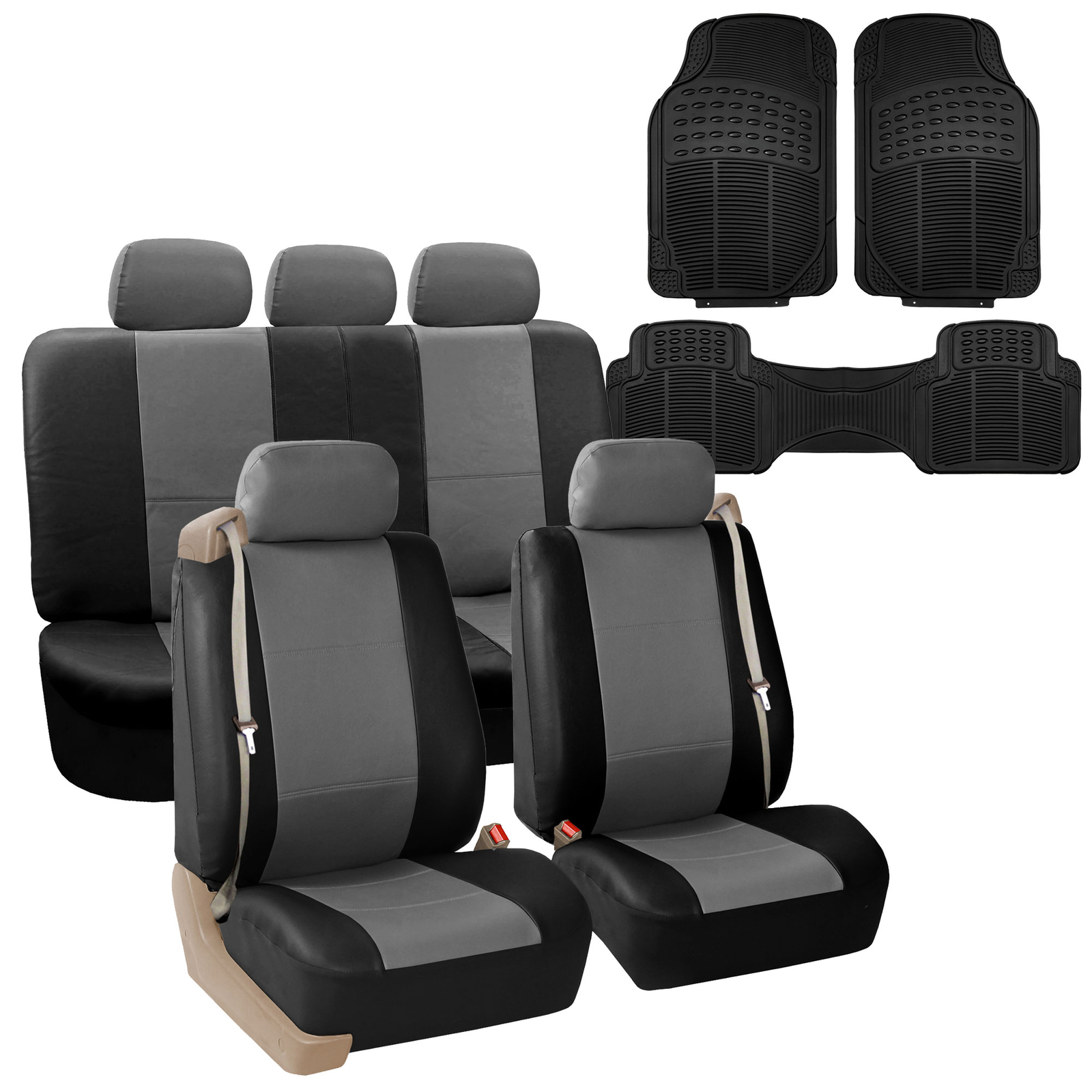 SUV VAN TRUCK Integrated Seatbelt Gray Black Seat combo with Floor Mats
