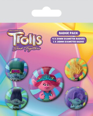 Button Badge 5er Pack Trolls Band Together - Perfect Hrmny 1x38 & 4x25mm BP80799