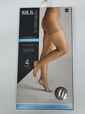 Silk Impressions 4 Pair Stockings High Waisted Sheer For All Day Coffee Bea XXXL