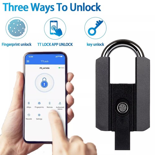 Waterproof Smart Bluetooth Fingerprint Padlock & keys Heavy Duty Locker Lock APP - Picture 4 of 14