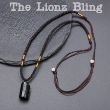 Healing Energy Black Tourmaline Stone Pendant on Braided Rope Necklace