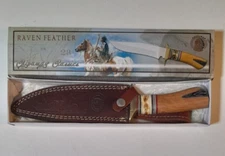 Chipaway Classics Raven Feather Bowie Bone Handle Stainless Steel Blade Knife
