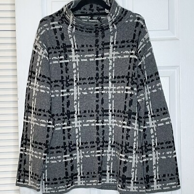 Claudia Nichole Merino Wool Cashmere Sweater Size L Gray Pullover Enlarged Check