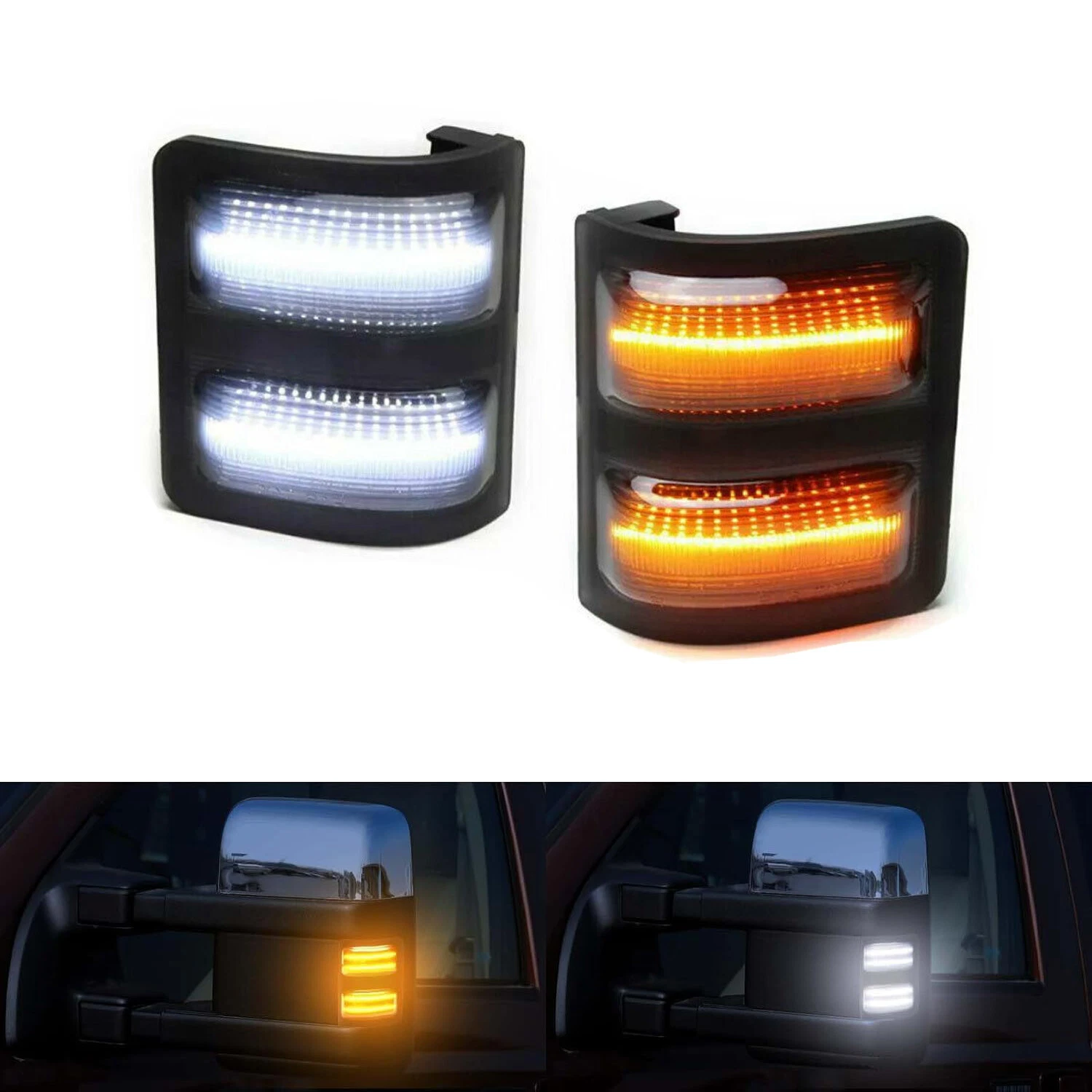 R&L LED Switchback Mirror Marker Turn Signal Light For Ford F250 F350 Super Duty