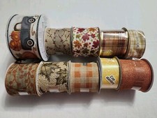 Lot 10 Spools Autumn Thanksgiving Ribbon Variety NEW 117 Feet 60 Retail