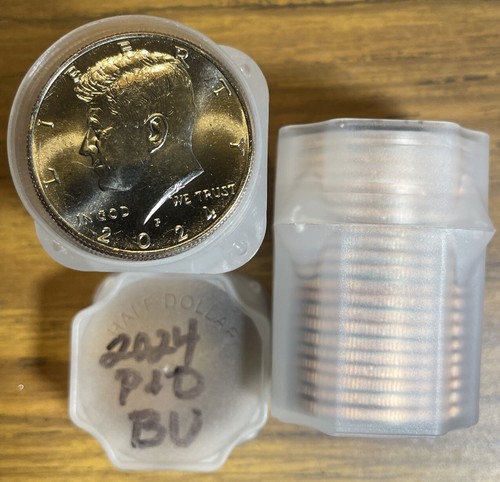 2024 P & D BU Kennedy halbe Dollarrolle 20 Münzen aus neuwertig genähter Tasche in Röhren