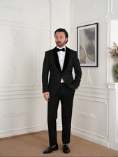Men's Premium Velvet Tuxedo Groom Suit Slim Fit Swallow Collar Single Breast