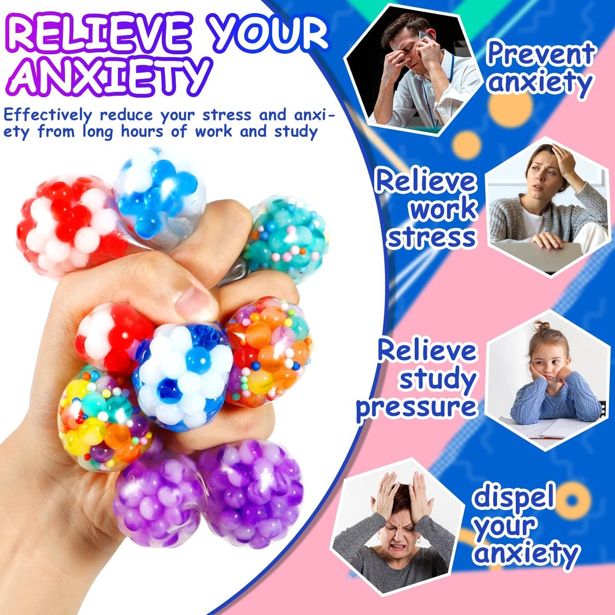30 Pièces Balles Anti-Stress Visages Mignons - Jouets Fidget Pour Enfants Et Adultes