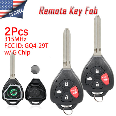 2 Remote Control Key Fob 4B +G Chip for Toyota Corolla 2010-2013 Venza 2010-2015