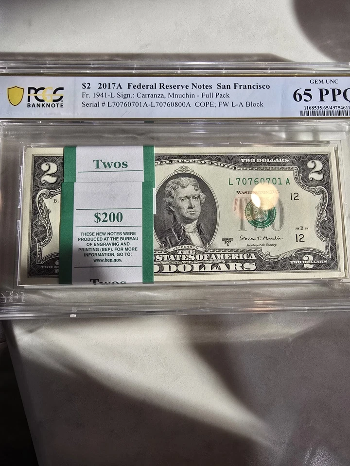 Fr. 1941-L 2017A $2 Pack $200 Face Value San Francisco PCGS 65 PPQ 🔥 GEM UNC - Image 3 of 4