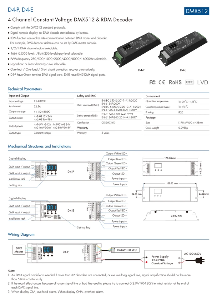 4-Kanal-DMX-Decoder mit RDM-Digital anzeige DMX512 Dimmerpwm RGBW-CCT-LED - Bild 2 von 2