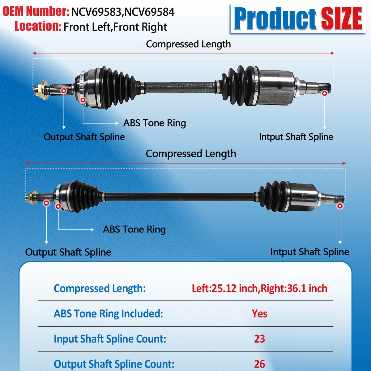 Cardan Avant Droit Front CV Axle Shaft Pair For 2003-2008 Toyota Corolla –  Auto Trans, Left & Right, 1-Year Warranty Left Right Axle For Corolla