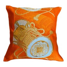 18" Glittering Japanese Kimono Obi Pillow Cover Handmade/Orange/Drum F/S 263