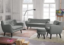 Premium Set 1+2+3+HO 3-Sitzer Sofa Sessel Hocker Garnitur Samt Retro Farben