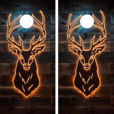 FADEPROOF Cornhole Board Wraps Laminated / Wood Grain Neon Deer