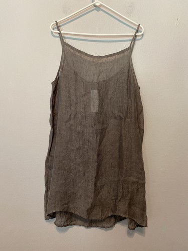 NWT Size XLarge EILEEN FISHER Gray Linen Gauze Cami Dress - Retail $238 - Picture 2 of 7