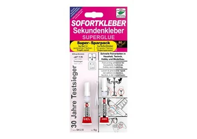 Bindulin Sofortkleber 6 g Sparpack - 3 g Superkleber + 3 g Sofortkleber-Gel
