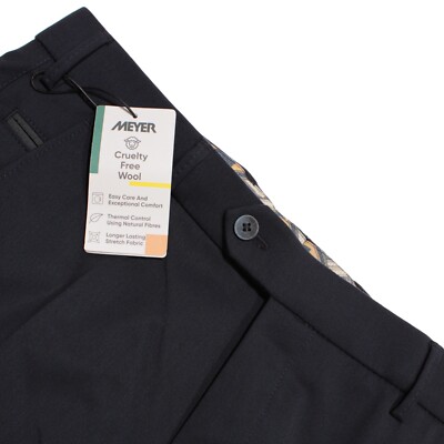Meyer NWT Dress Pants Size 24 Stocky (34 US) Blue Polyester & Wool Blend Bonn