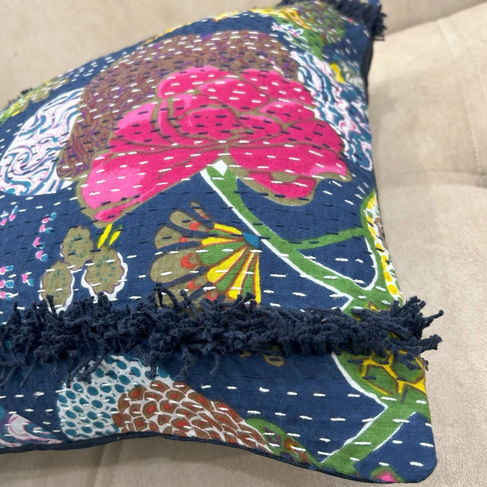 Kantha pillow cover blue tufted cushion cover boho throw pillows euro sham cover - Image 2 of 4