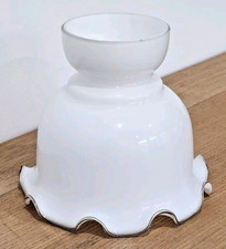 Antico Paralume Tulipano Pizzo Sospensione Opalina Bianco Bordo Marrone Ref N1