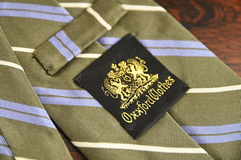 * ROUPAS OXFORD * Gravata verde Repp listra grampo auto-ponta FEITA À MÃO EUA 3,75" - Imagem 4 de 4