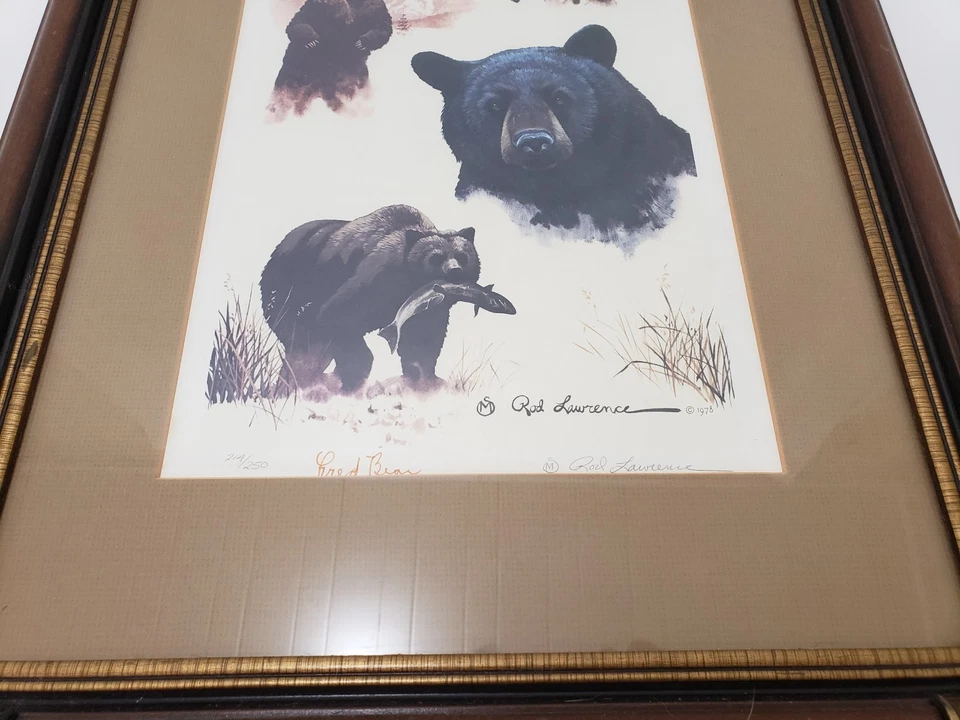 Impresión de vida silvestre firmada por Rod Lawrence y Fred Bear numerada 1978 - arte de tiro con arco de osos Foto 3 de 4