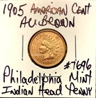 1905 American Indian Head Cent AU Brown Philadelphia Mint Penny.