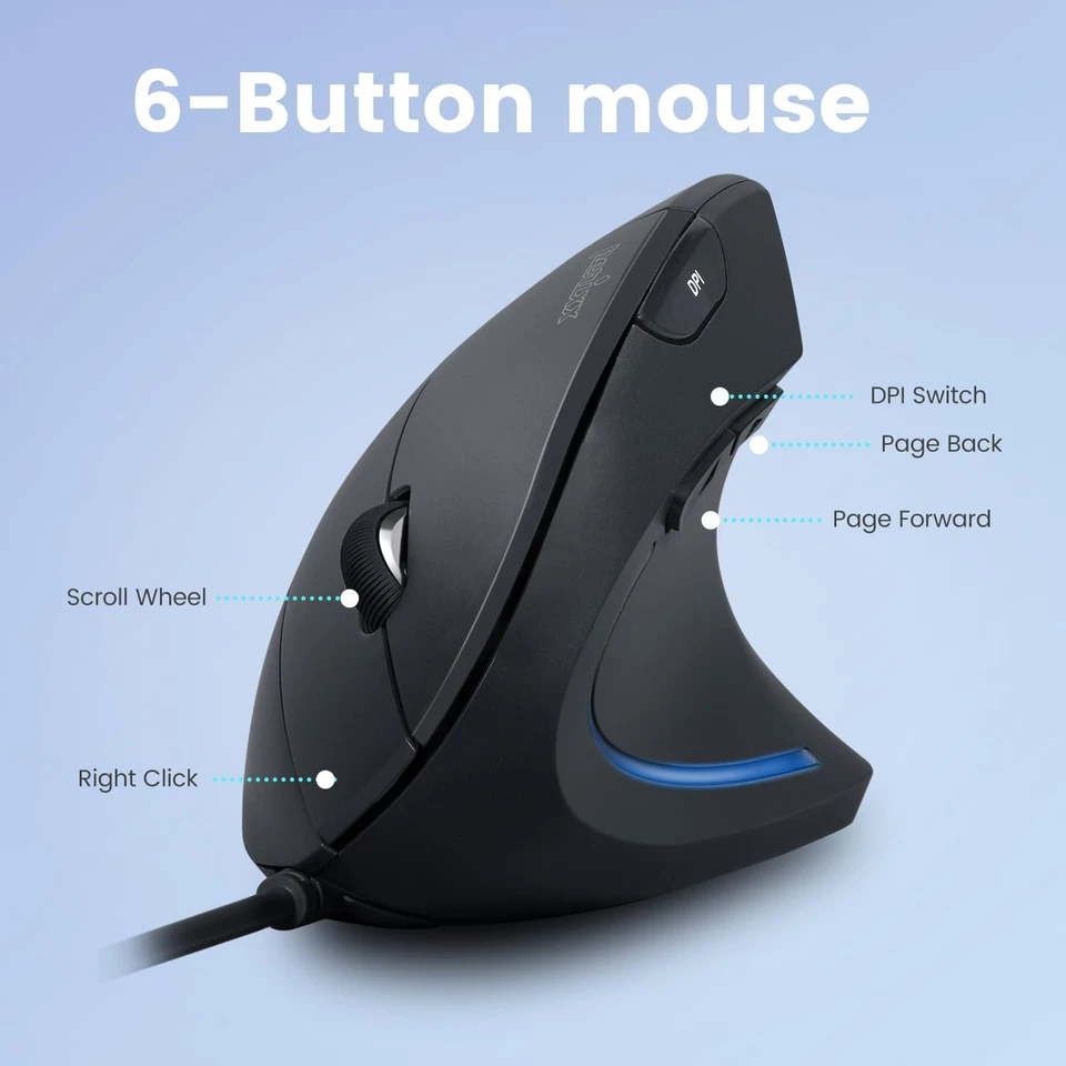 PERIMICE-513C Wired Vertical USB-C Mouse, 6 Buttons, Adjustable 1000/1600 DPI... - Image 4 of 4
