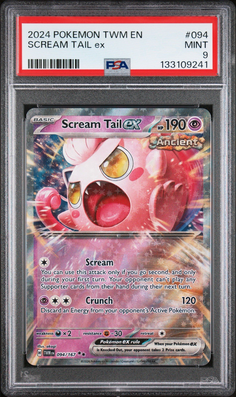 2024 POKEMON TWM EN #94 SCREAM TAIL EX PSA 9 TWILIGHT MASQUERADE