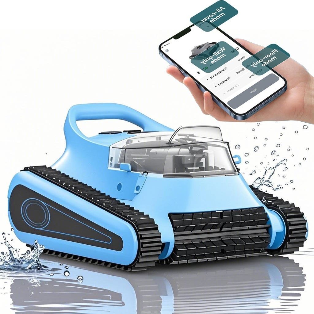 Robot de piscina con batería, planificación inteligente de rutas para suelo pared y línea de flotación
