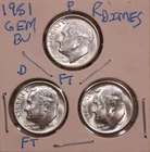 1951 P D S SILVER ROOSEVELT DIME GEM BU P&D FULL BANDS! KEY DATES 511083