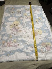 Vtg Precious Moments Pink Quilted Baby Blanket Crib 90's Angel Girl 32  x 42  